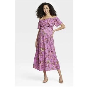 Isabel Maternity Off The Shoulder Floral Maxi Dress Violet Size L NWT